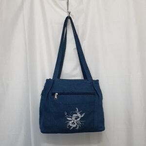 Women’s Navy Blue Floral Embroidered Shoulder Bag